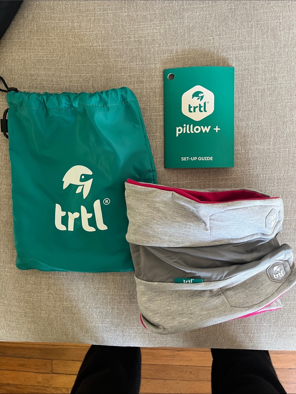 trtl Pillow+ Travel Neck Pillow in Teal and Gray